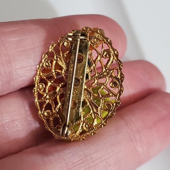 Brooch veggies handmade vintage very unique different 3D spring gold filigree - Picture 4 of 9